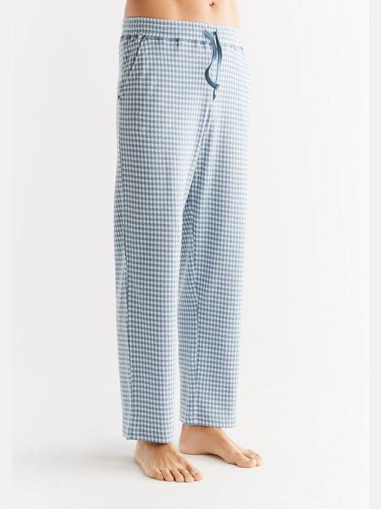 Leela Cotton 2455-02 | Herren Homewear Hose kariert - Denimblau-Natur Bis zu 60% Rabatt