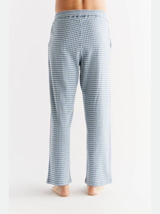 Leela Cotton 2455-02 | Herren Homewear Hose kariert - Denimblau-Natur Bis zu 60% Rabatt