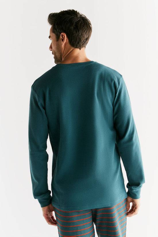 Leela Cotton 2208-063 | Waffel Strick Herren Langarmshirt - Tanne Vierteljährliche Förderung