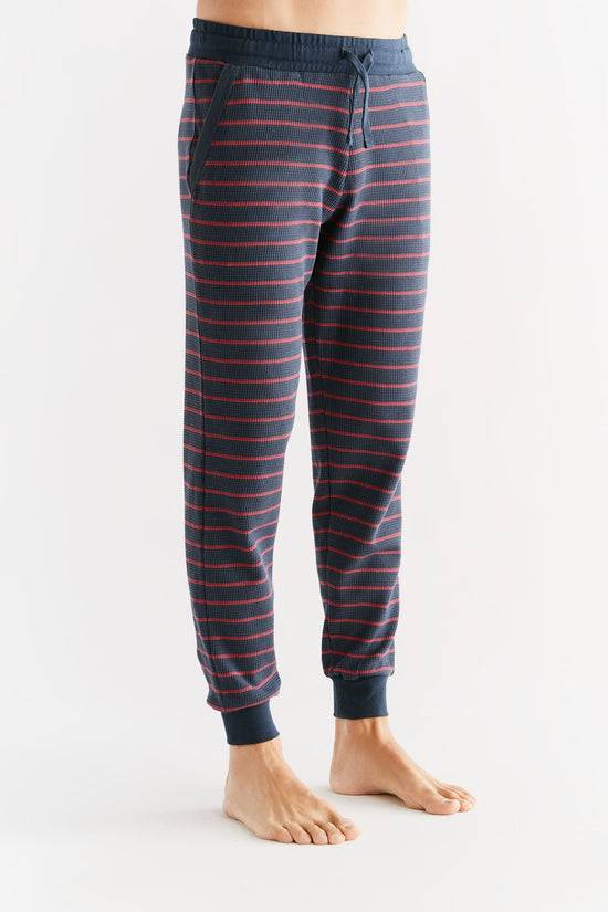 Leela Cotton 2454-049 | Waffel Strick Herrenhose - Indigo/Rosarot Bis zu 55% Rabatt