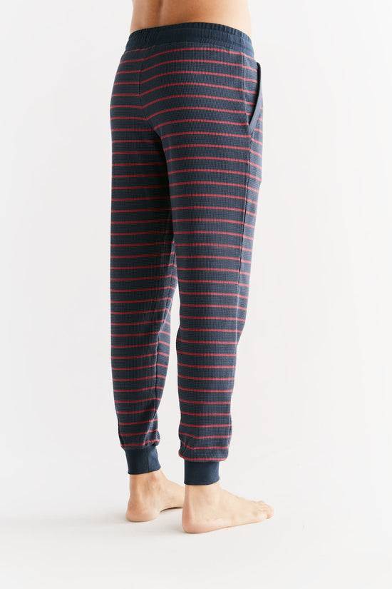 Leela Cotton 2454-049 | Waffel Strick Herrenhose - Indigo/Rosarot Bis zu 55% Rabatt