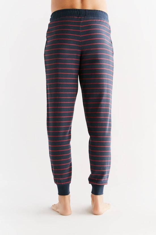 Leela Cotton 2454-049 | Waffel Strick Herrenhose - Indigo/Rosarot Bis zu 55% Rabatt