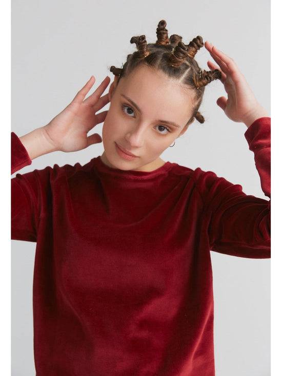 Leela Cotton 1277-030 | Damen Nickysweatshirt - Bordeaux Schlussverkauf