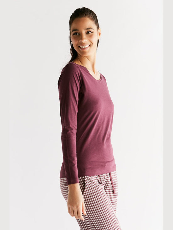 Leela Cotton 1251-02 | Damen Langarmshirt - Aubergine Kostenloser Versand