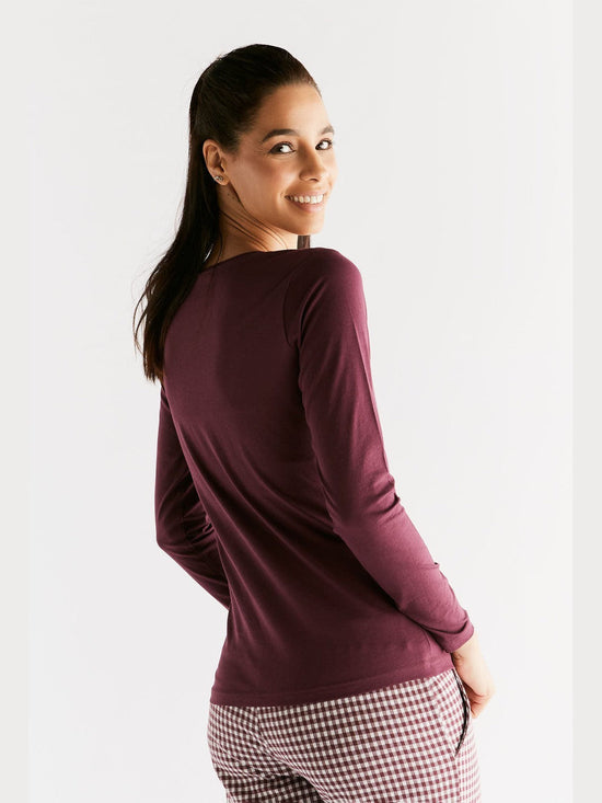 Leela Cotton 1251-02 | Damen Langarmshirt - Aubergine Kostenloser Versand