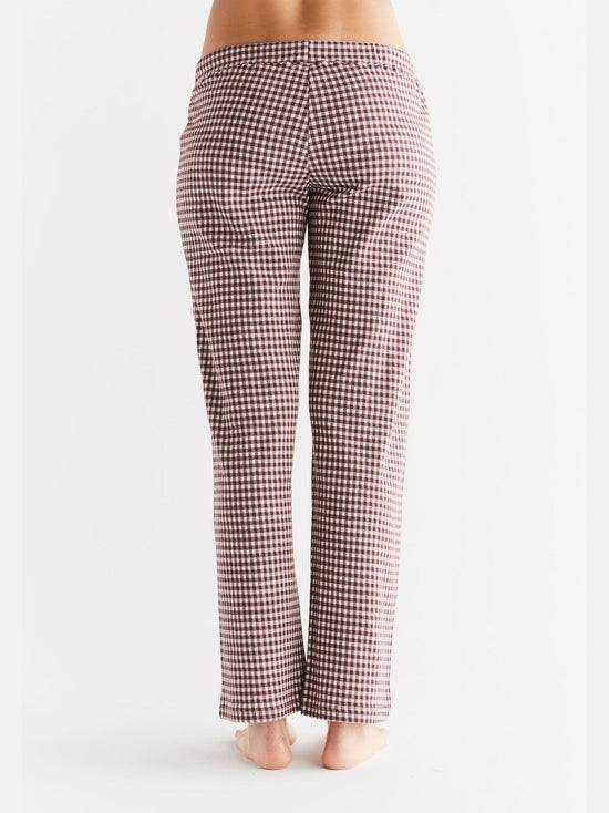 Leela Cotton 1455-01 | Damen Homewear-Hose kariert - Aubergine-Natur Limitierter Zeitrabatt