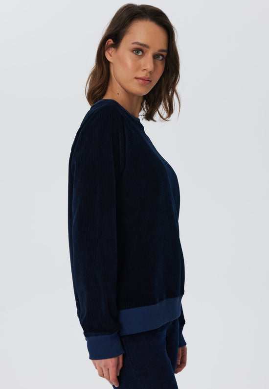 Leela Cotton 1278-045 | Damen Cord Sweatshirt - Nachtblau Große Rabatte