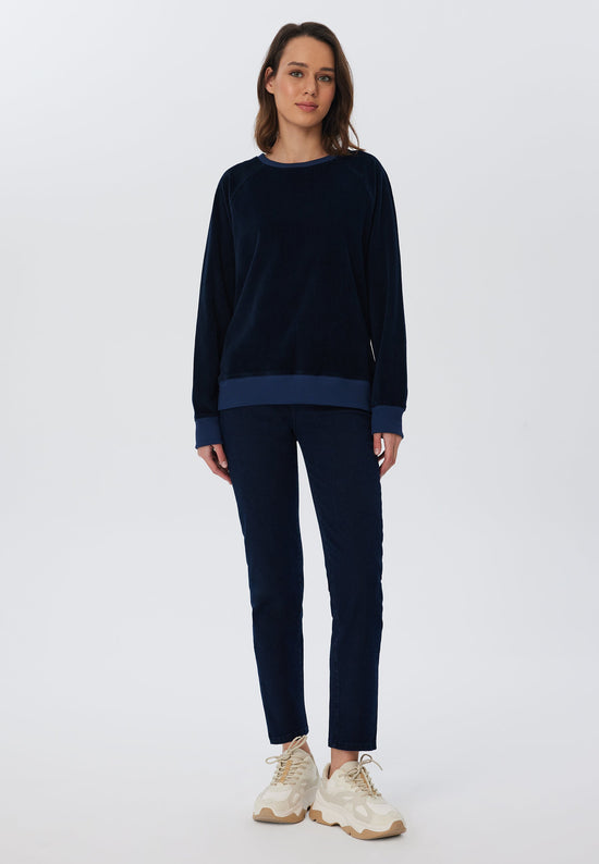 Leela Cotton 1278-045 | Damen Cord Sweatshirt - Nachtblau Große Rabatte