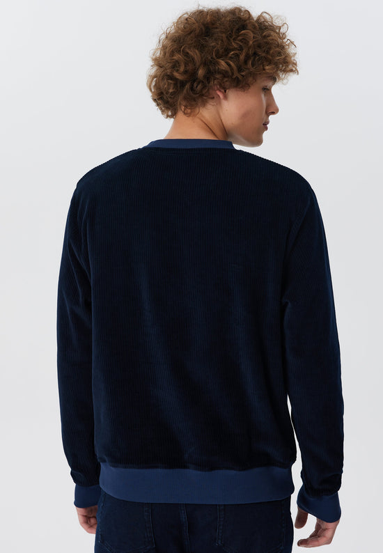Leela Cotton 2232-045 | Herren Cord Sweatshirt - Nachtblau Räumungsverkauf