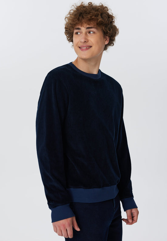 Leela Cotton 2232-045 | Herren Cord Sweatshirt - Nachtblau Räumungsverkauf