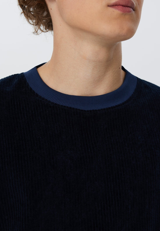 Leela Cotton 2232-045 | Herren Cord Sweatshirt - Nachtblau Räumungsverkauf