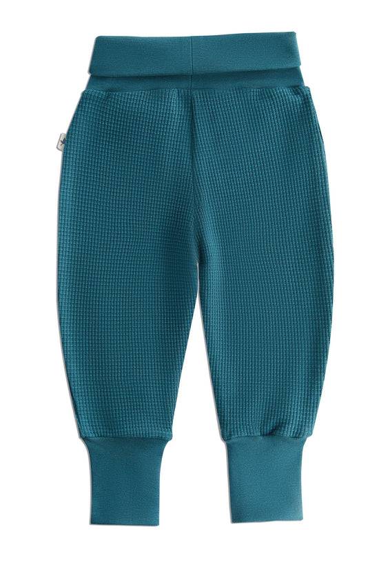 Leela Cotton 2869 TN | Waffel Strick Babyhose breiter Bund - Tanne Im Verkauf