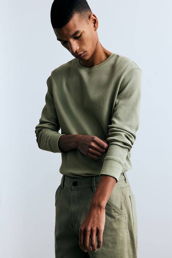 HM Shirt aus Waffeljersey in Slim Fit Schlussverkauf