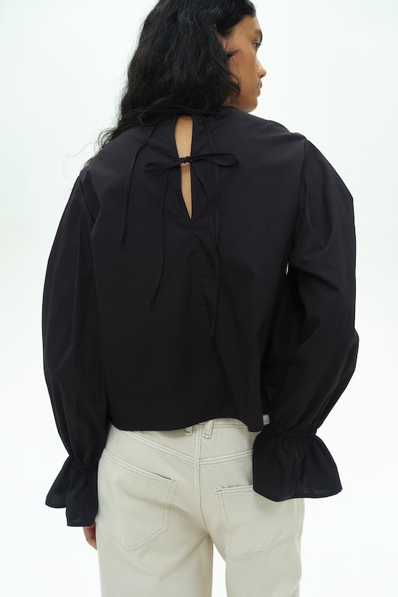 HM Baumwollbluse mit Bindedetail Bis zu 60% Rabatt