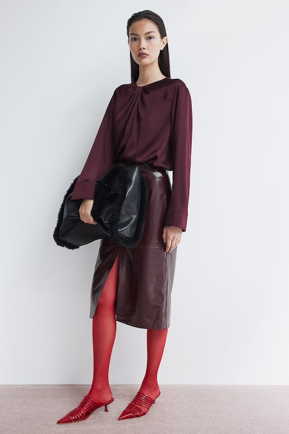 HM Satinbluse mit Faltendetail Sonderangebot der Fabrik