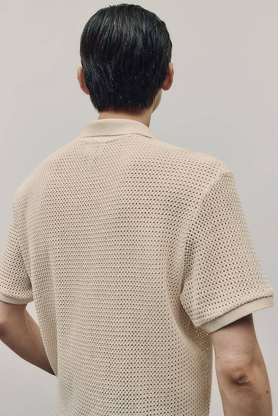 HM Poloshirt im Häkellook in Regular Fit im Angebot
