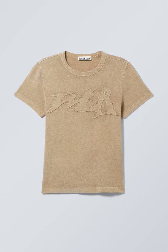 HM Körperbetontes T-Shirt mit Aufdruck Auslauf