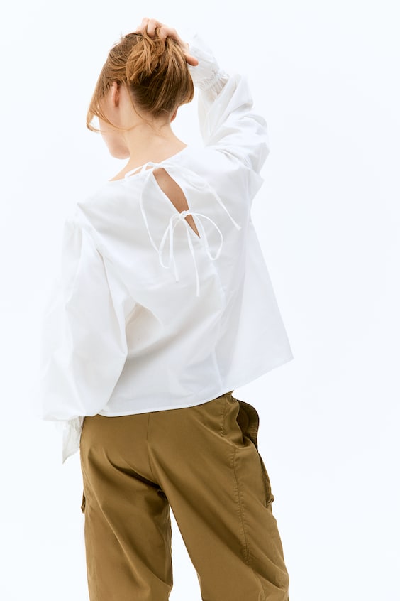 HM Baumwollbluse mit Bindedetail Fabrikverkauf