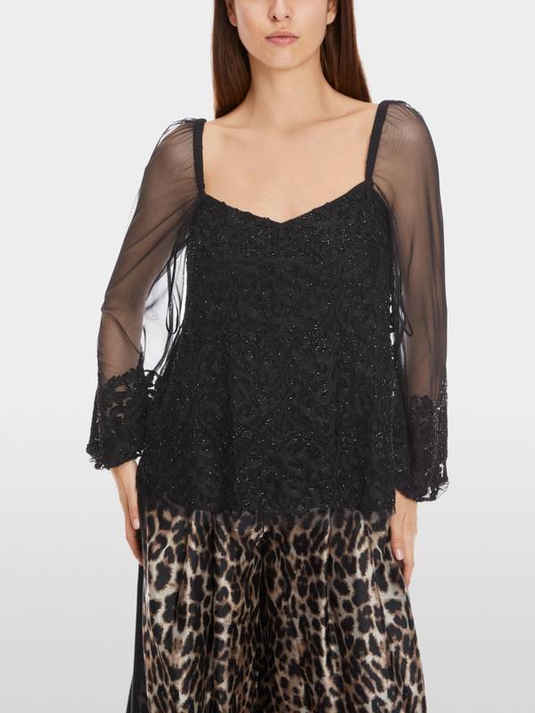 Marc Cain Spitzen-Bluse mit Perlen-Stickerei Meist gekauft