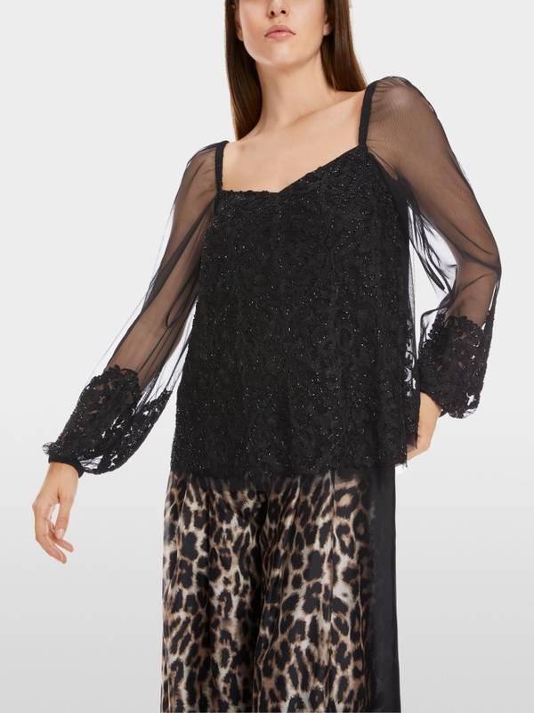 Marc Cain Spitzen-Bluse mit Perlen-Stickerei Meist gekauft