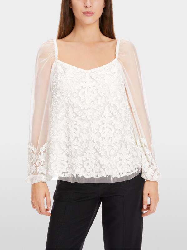 Marc Cain Spitzen-Bluse mit Perlen-Stickerei Weihnachtsangebot