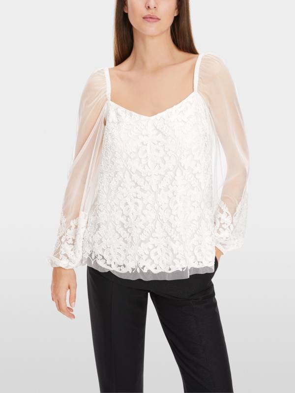 Marc Cain Spitzen-Bluse mit Perlen-Stickerei Weihnachtsangebot