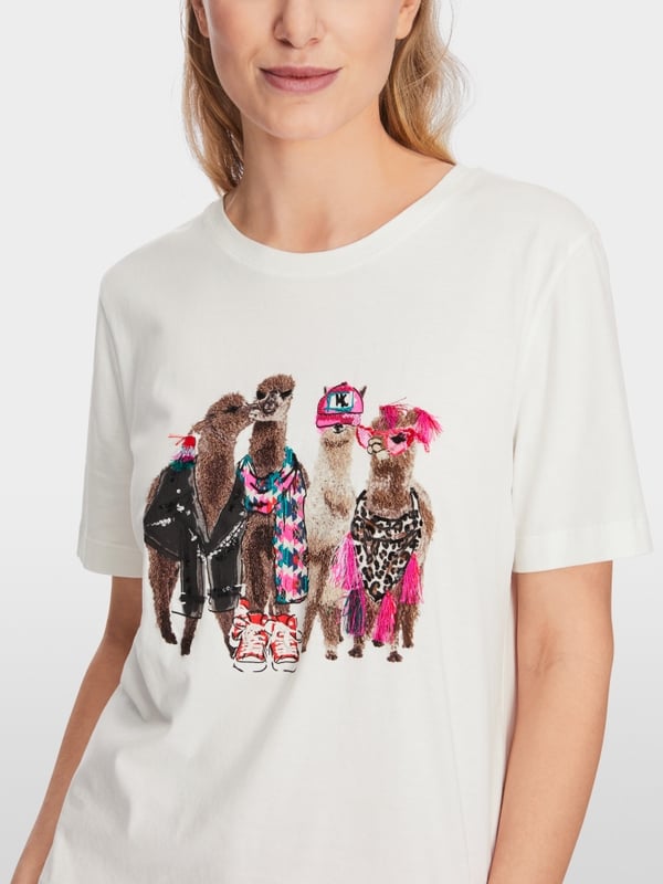 Marc Cain Baumwoll-T-Shirt mit Lama-Gang-Motiv Valentinstagsangebot