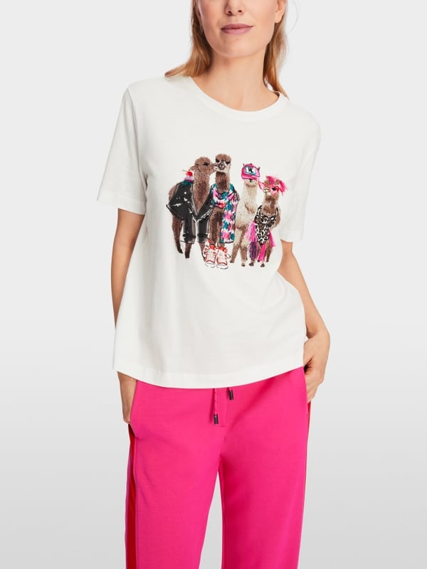 Marc Cain Baumwoll-T-Shirt mit Lama-Gang-Motiv Valentinstagsangebot