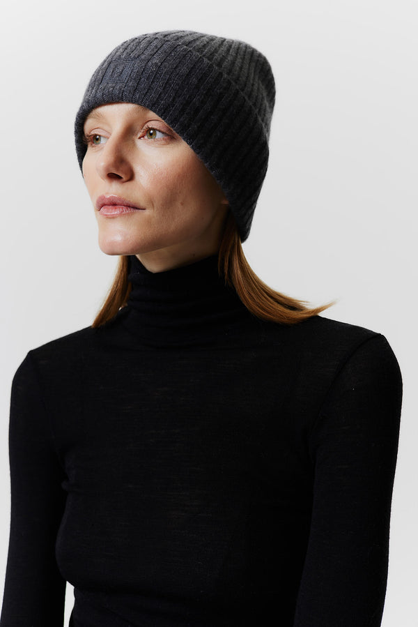 ﻿Prinz Berlin Kaschmir Beanie Rib Knit Graphit Heißer Verkauf