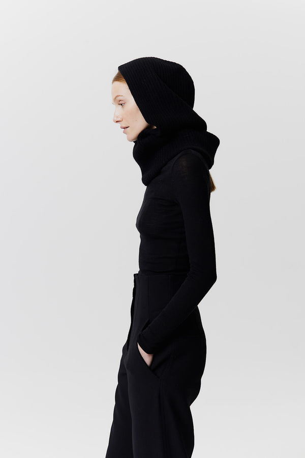 Prinz Berlin Kaschmir Hood Rib Knit Schwarz Top Angebot