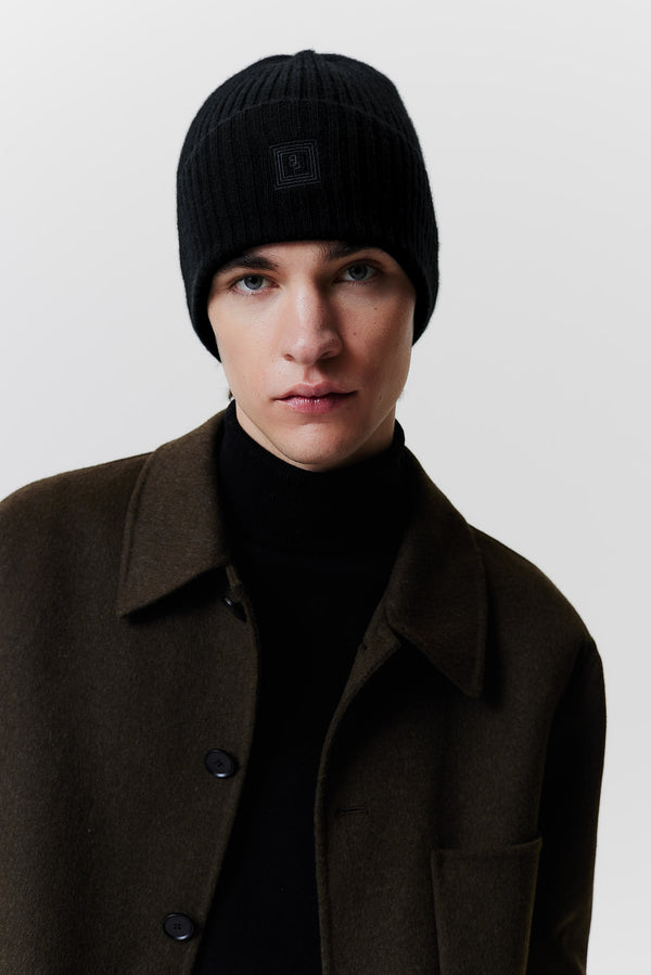 Prinz Berlin Kaschmir Beanie Rib Knit Schwarz Neueste Mode