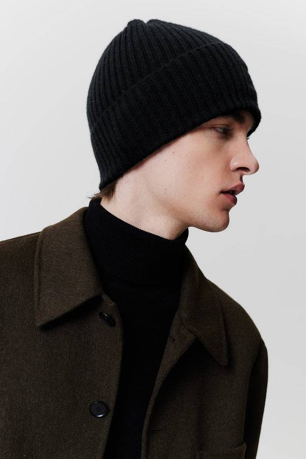 Prinz Berlin Kaschmir Beanie Rib Knit Schwarz Neueste Mode