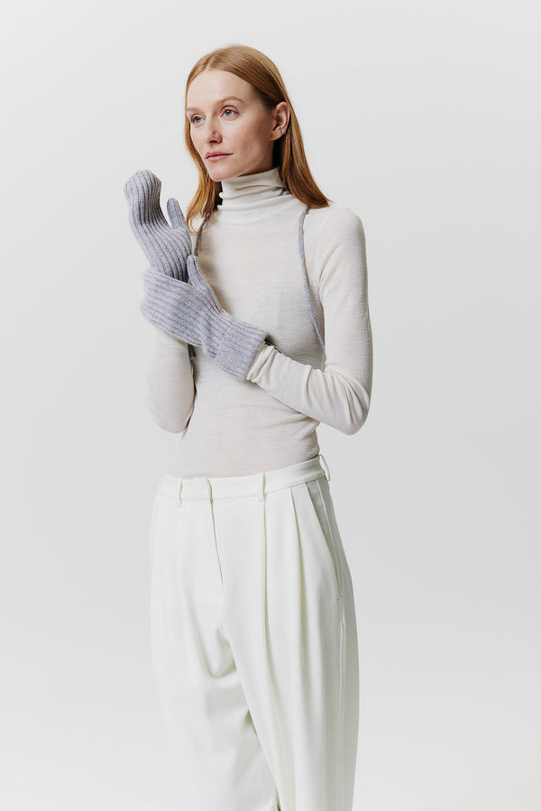 Prinz Berlin Kaschmir Mittens Rib Knit Hellgrau Online Outlet