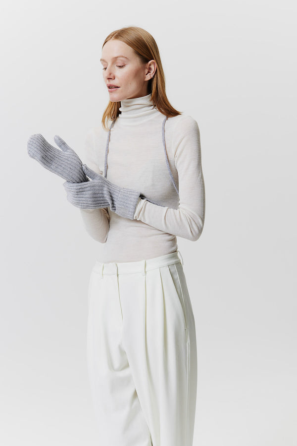 Prinz Berlin Kaschmir Mittens Rib Knit Hellgrau Online Outlet