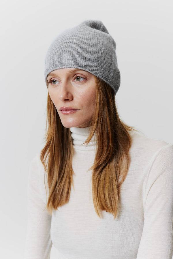 Prinz Berlin Kaschmir Beanie Fine Knit Hellgrau Zeitlich begrenztes Angebot