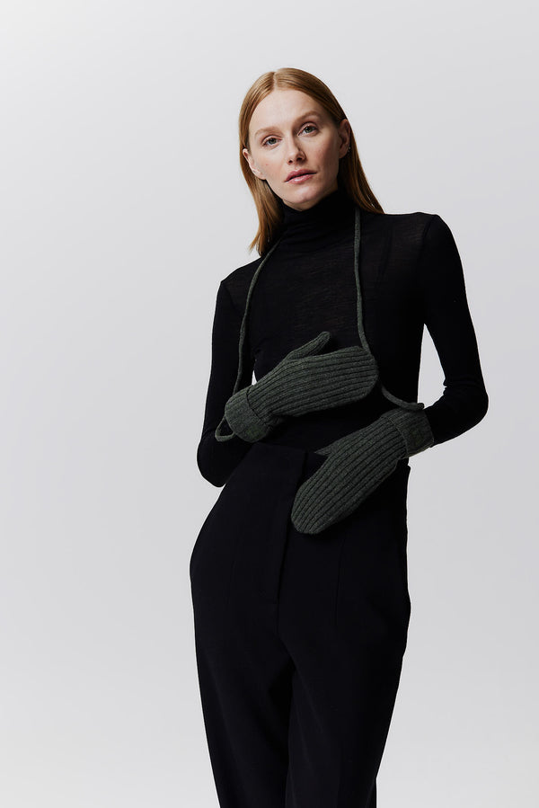 Prinz Berlin Kaschmir Mittens Rib Knit Grün Letzte 3 Tage