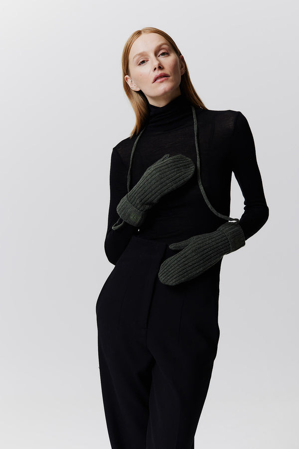 Prinz Berlin Kaschmir Mittens Rib Knit Grün Letzte 3 Tage