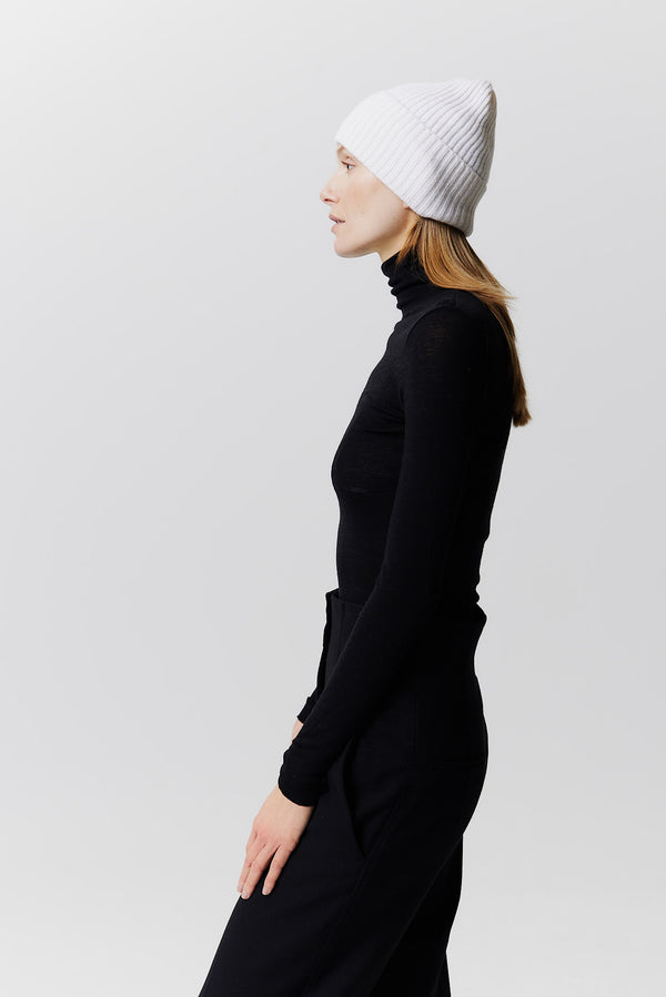 Prinz Berlin Kaschmir Beanie Rib Knit Off-White Schlussverkauf
