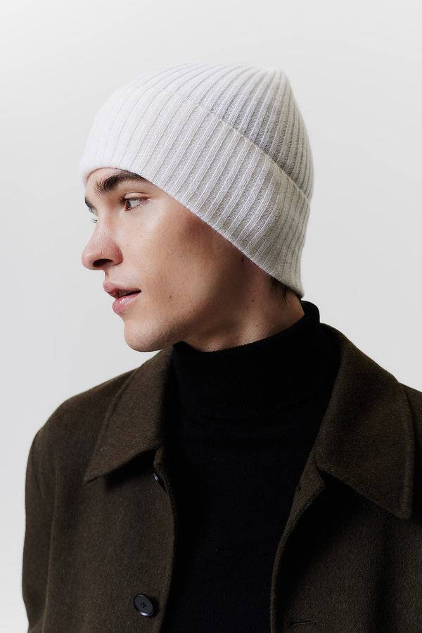 Prinz Berlin Kaschmir Beanie Rib Knit Off-White Schlussverkauf