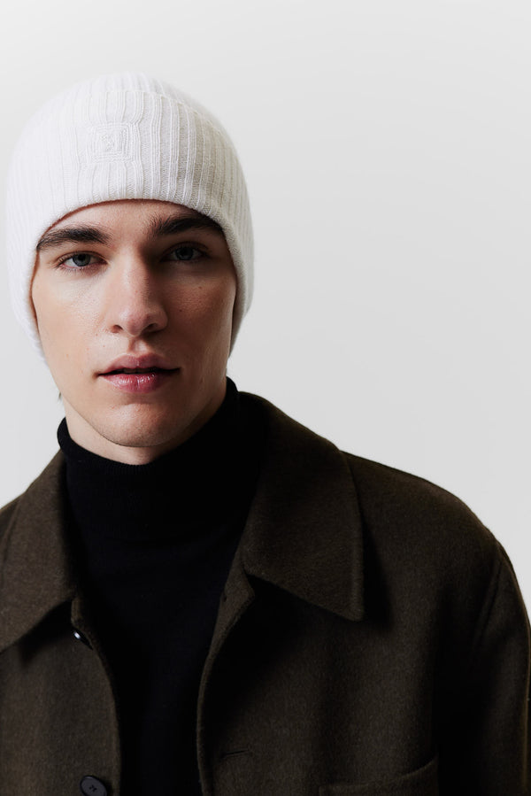 Prinz Berlin Kaschmir Beanie Rib Knit Off-White Schlussverkauf