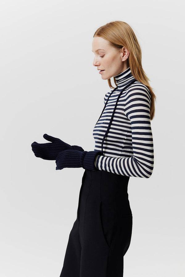 Prinz Berlin Kaschmir Mittens Rib Knit Dunkelblau Versandkostenfrei