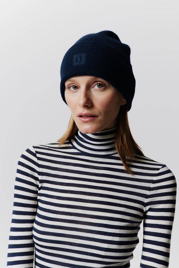 Prinz Berlin Kaschmir Beanie Classic Knit Dunkelblau Großer Ausverkauf