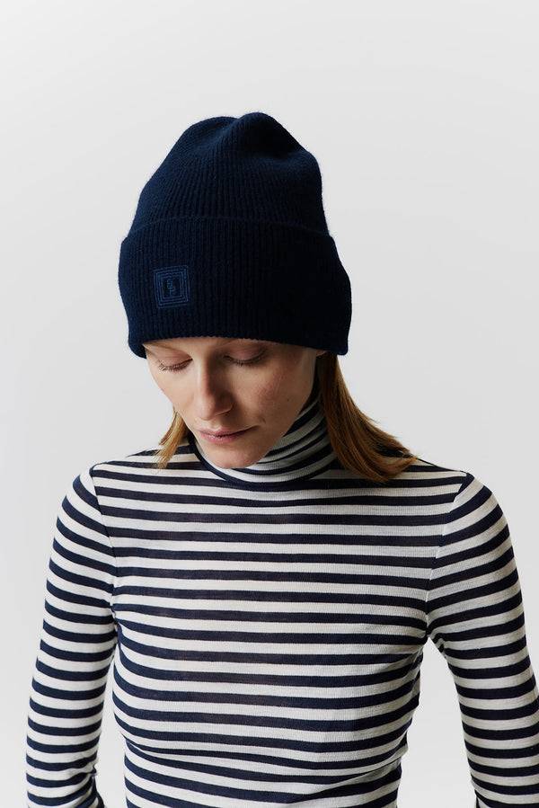 Prinz Berlin Kaschmir Beanie Classic Knit Dunkelblau Großer Ausverkauf