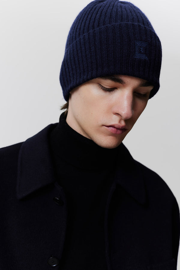 Prinz Berlin Kaschmir Beanie Rib Knit Dunkelblau Flash Sale