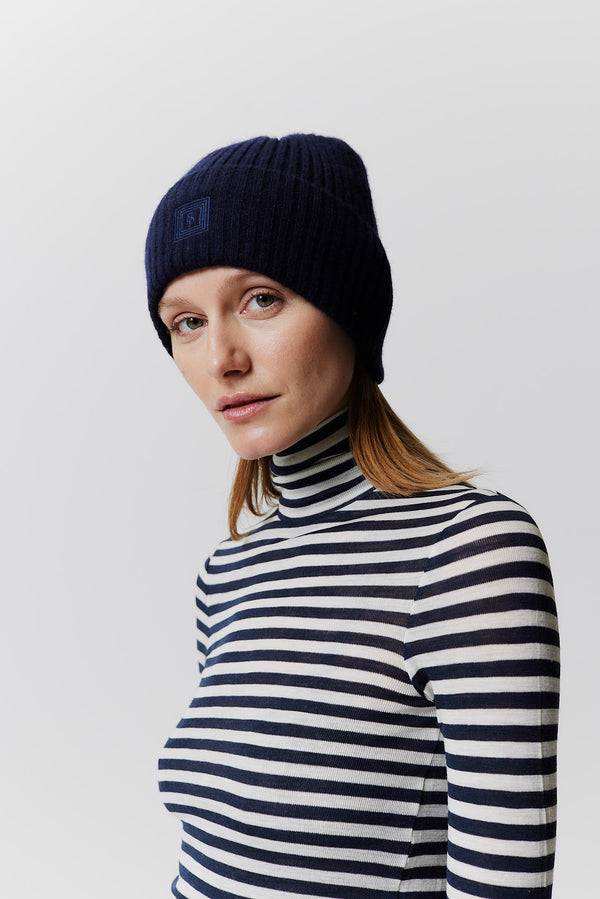 Prinz Berlin Kaschmir Beanie Rib Knit Dunkelblau Flash Sale