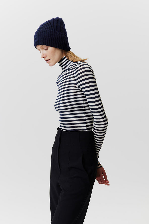 Prinz Berlin Kaschmir Beanie Rib Knit Dunkelblau Flash Sale