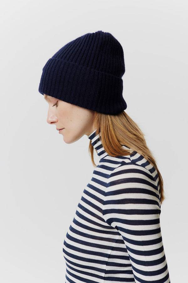 Prinz Berlin Kaschmir Beanie Rib Knit Dunkelblau Flash Sale