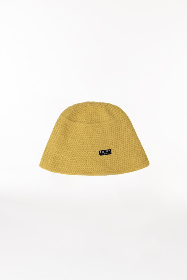 Prinz Berlin Kaschmir Bucket Hat Hand Crochet Gelb Räumungsverkauf