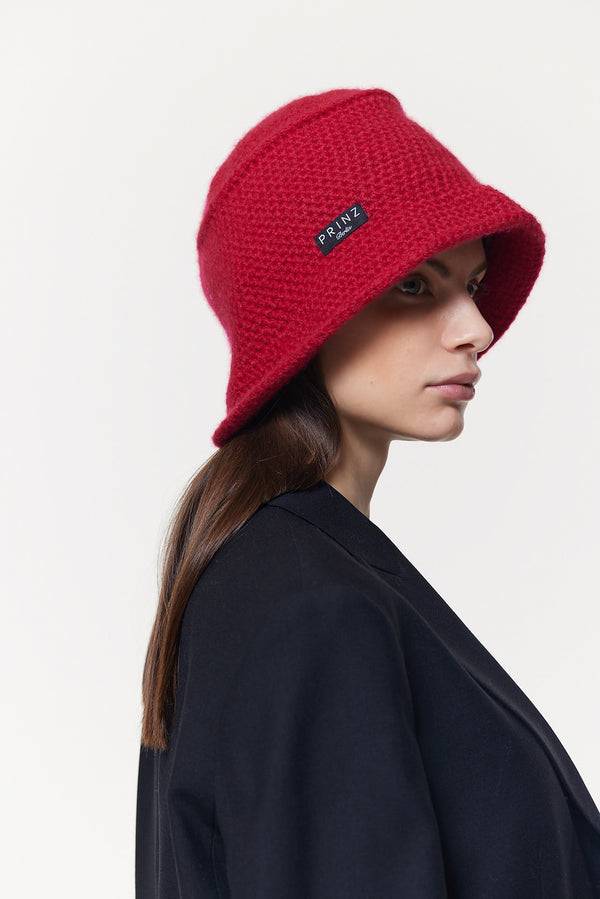 Prinz Berlin Kaschmir Bucket Hat Hand Crochet Rot Riesige Ersparnisse