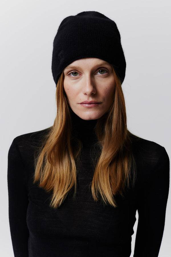 Prinz Berlin Kaschmir Beanie Fine Knit Schwarz Sonderangebot der Fabrik